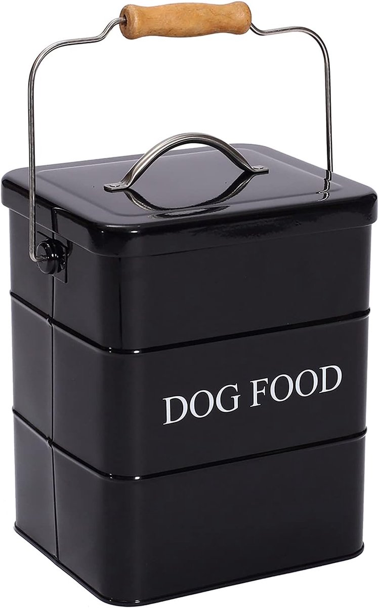 Dog Treats Tin en Dog Food Storage Tin met Deksel en Lepel - Dog Food - Zwart