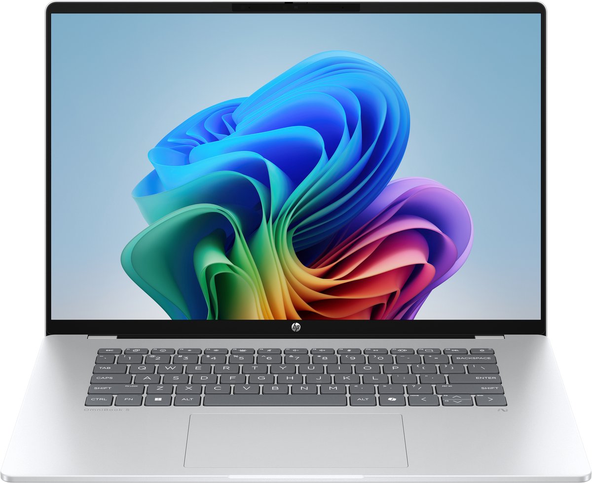 HP OmniBook 5 Next Gen AI 16-bf0622nd Copilot+ PC Snapdragon X1P-42-100 Laptop 40,6 cm (16") 2K 32 GB LPDDR5x-SDRAM 1 TB SSD Wi-Fi 6E (802.11ax) Windows 11 Home Zilver QWERTY