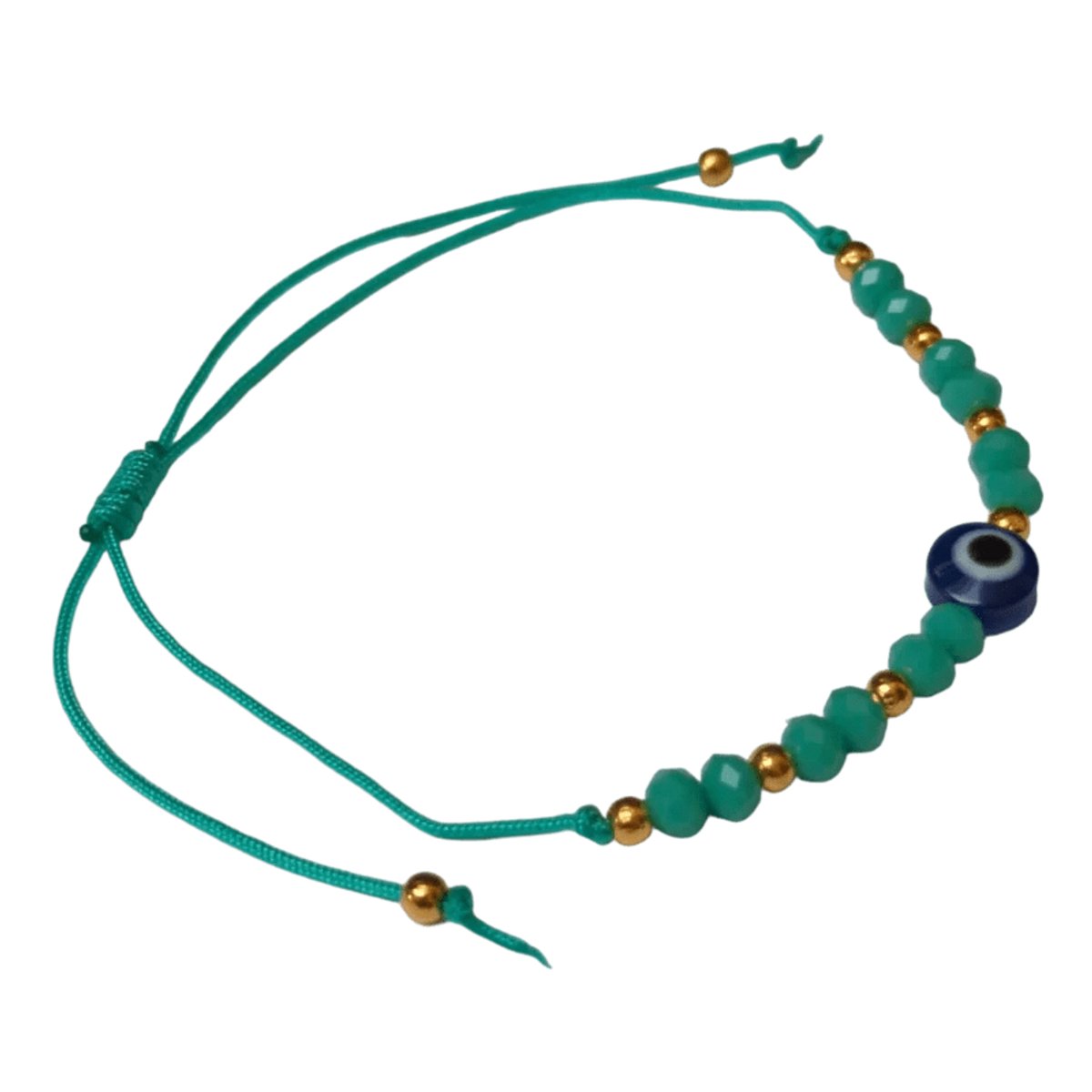 Aramat Jewels | Armbanden | Verstelbare Boze Oog touw Armbandje | Turquoise | |2mm | Metaal | Kinderen, Volwassenen | Verkleurd niet