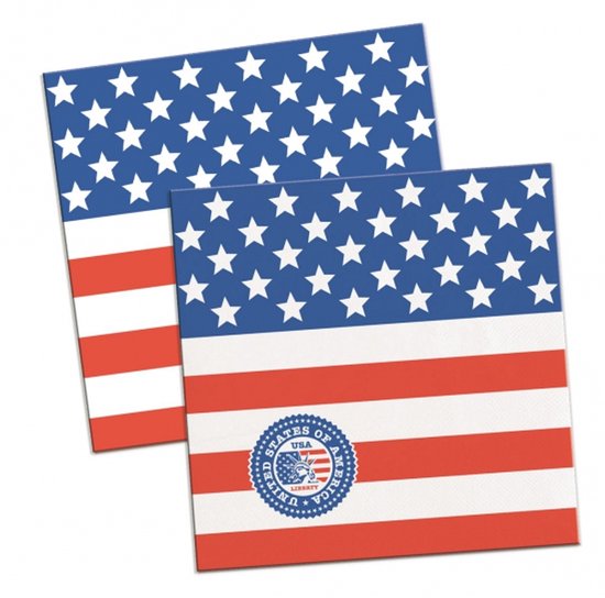 Amerikaanse vlag/USA landen thema servetten - 25 x 25 cm - 60x stuks - papier - versiering