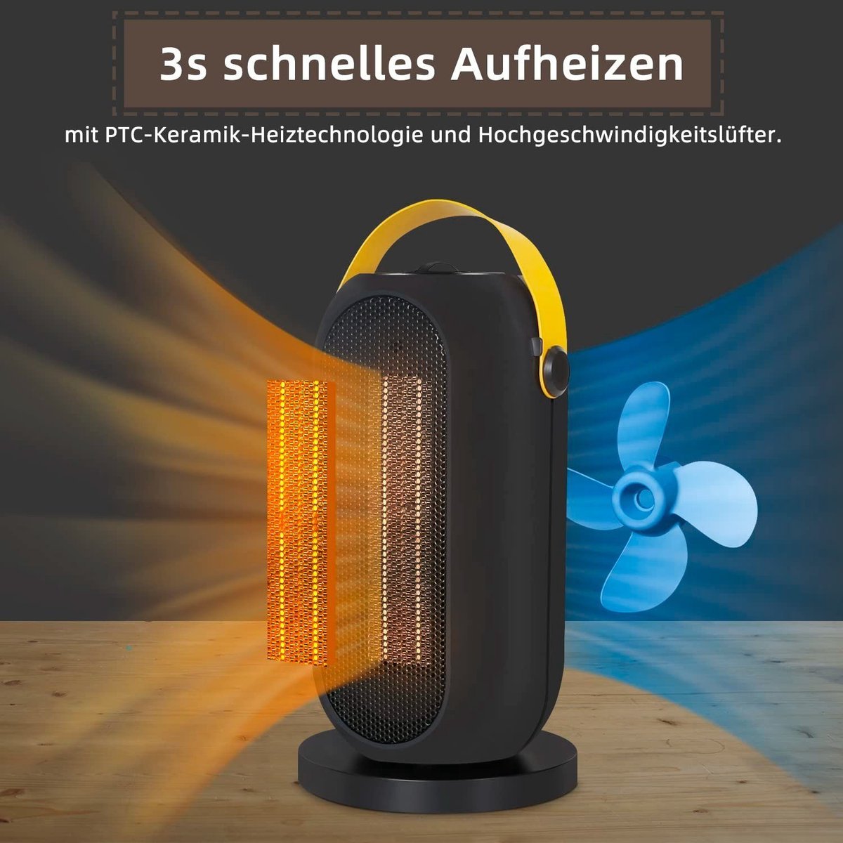 NETTLIFE - Elektrische Kachel - Keramische Ventilatorkachel - Keramische Kachel - 1200W - Heater - 3 Standen - 70° Draaifunctie - Elektrische Verwarming - Zwart – foto 8