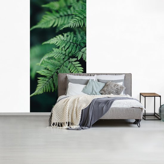 Behang - Fotobehang Varenblad - Groen - Structuur - Wazig - Breedte 120 cm x hoogte 240 cm