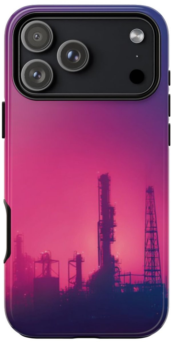 Industrieel Silhouet met Neon Gloed – Telefoonhoesje Geschikt voor iPhone 17 Pro Max