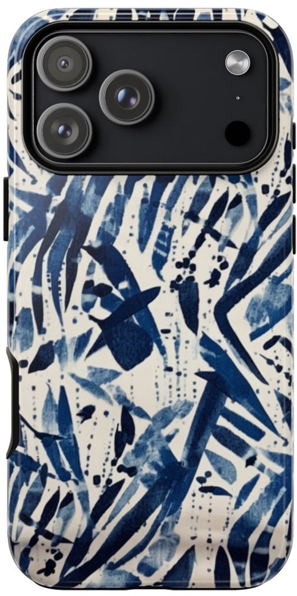 Blauw Abstract Penseelstrepenpatroon – Telefoonhoesje Geschikt voor iPhone 17 Pro Max