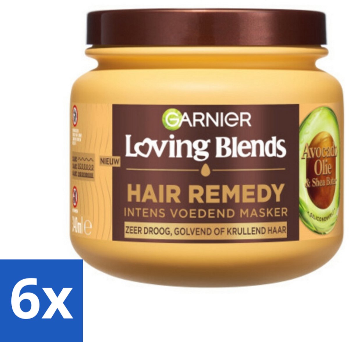 6 x Garnier - Loving Blends - Haarmasker - Avocado Olie & Shea Boter - Ultra Voedend - Golvend & Krullend Haar - 340 ml - Haar Masker - Avocado Olie - Shea Boter - Droog Haar - Pluizig Haar