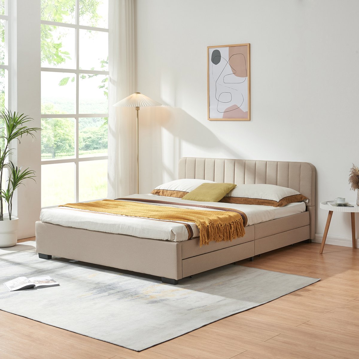en.casa Bed Nofrenna bedframe met 4 bedlades 200x140 cm beige [en.casa]