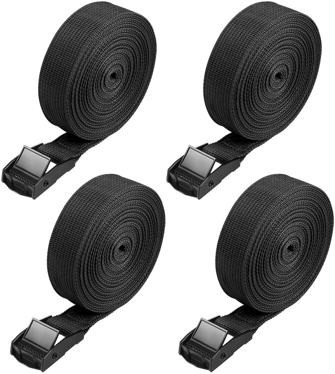 4 Stuks Spanbanden 5m - Verstelbaar met Klemsluiting - Voor Fiets, Motor, Bagage en Camping - Zwart