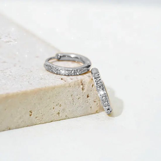 Semyco® Boucles d'oreilles en argent femme Nova - Boucles d'oreilles Or blanc 14 carats PVD - Zircone Earcandy 12 mm - Boucles d'oreilles coquelicot Fille - Cadeau pour petite amie - Klein taille