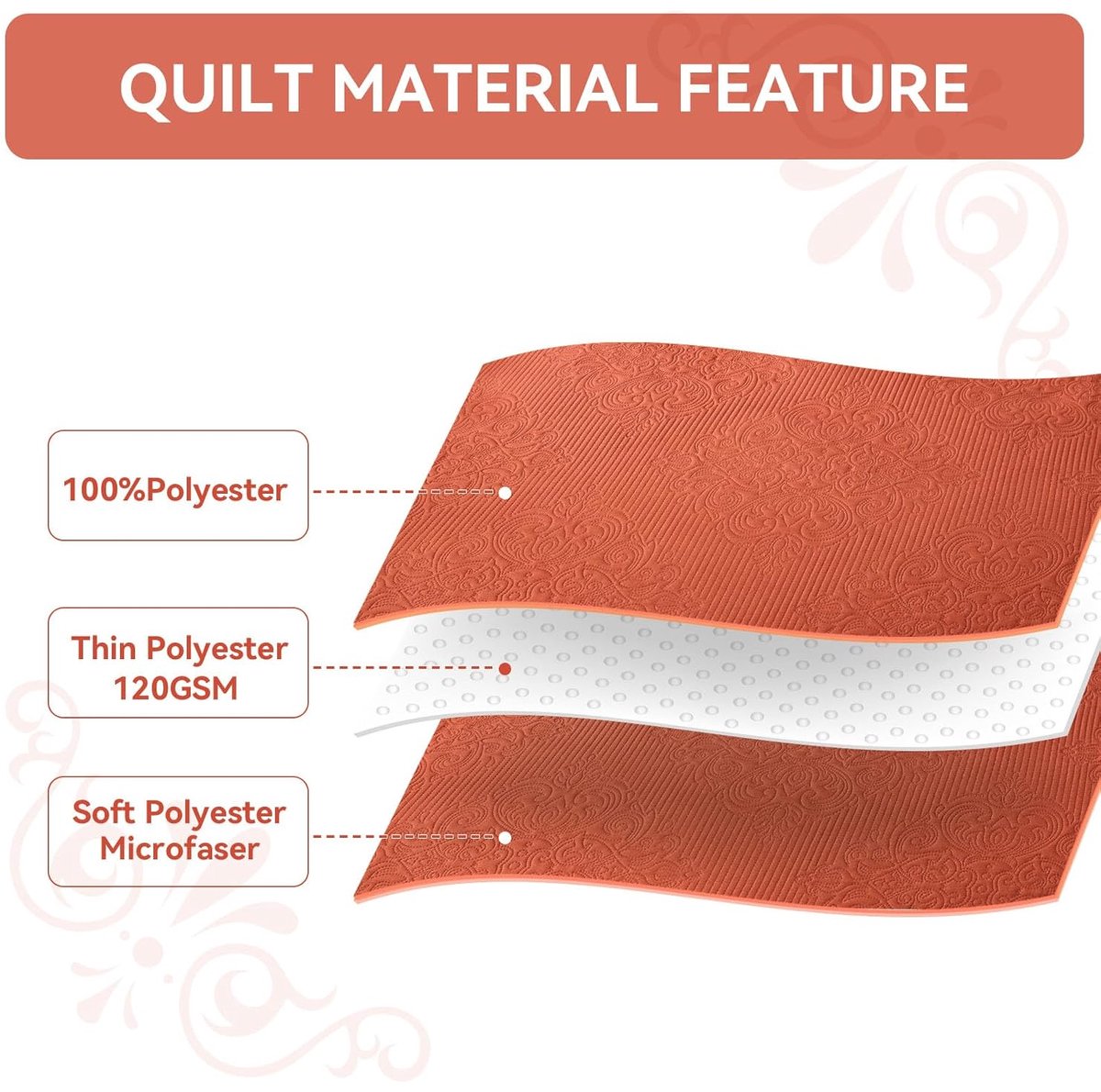 Image of 3-delige beddengoedset - elegant design - set van 1 - wit, lichtroze, oranje - 150 cm