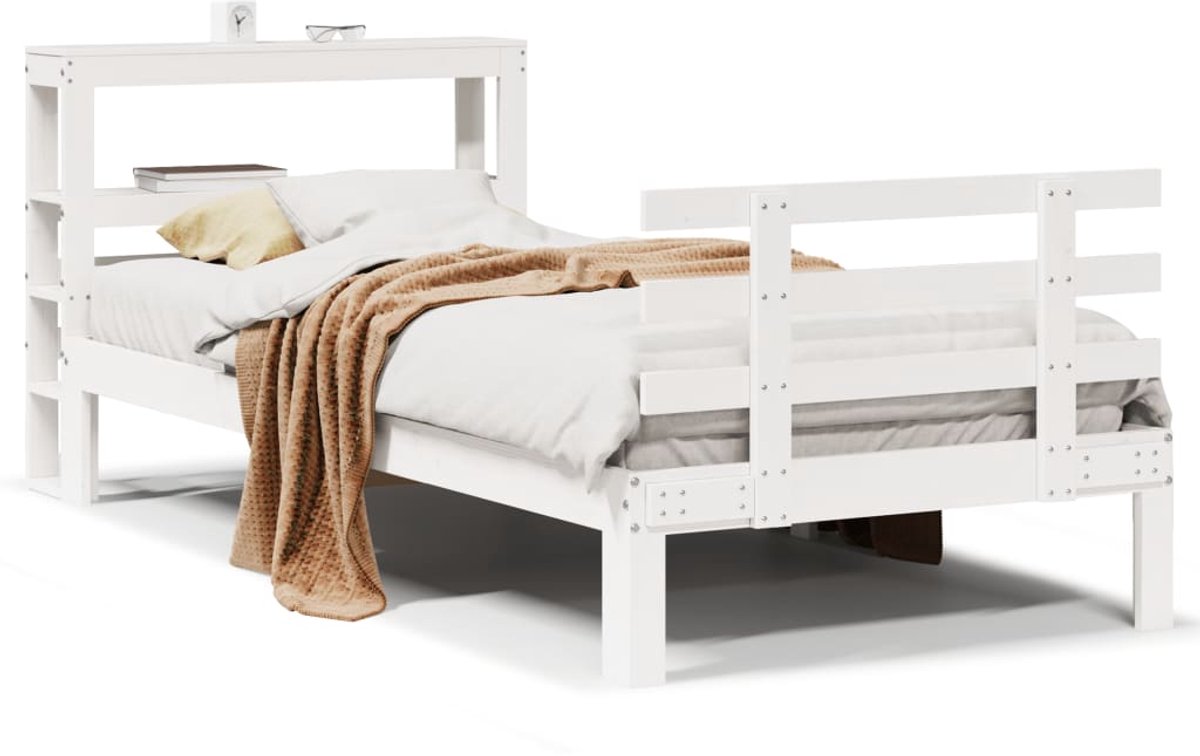 vidaXL - Bedframe - met - hoofdeinde - zonder - matras - 90x190 - cm - wit