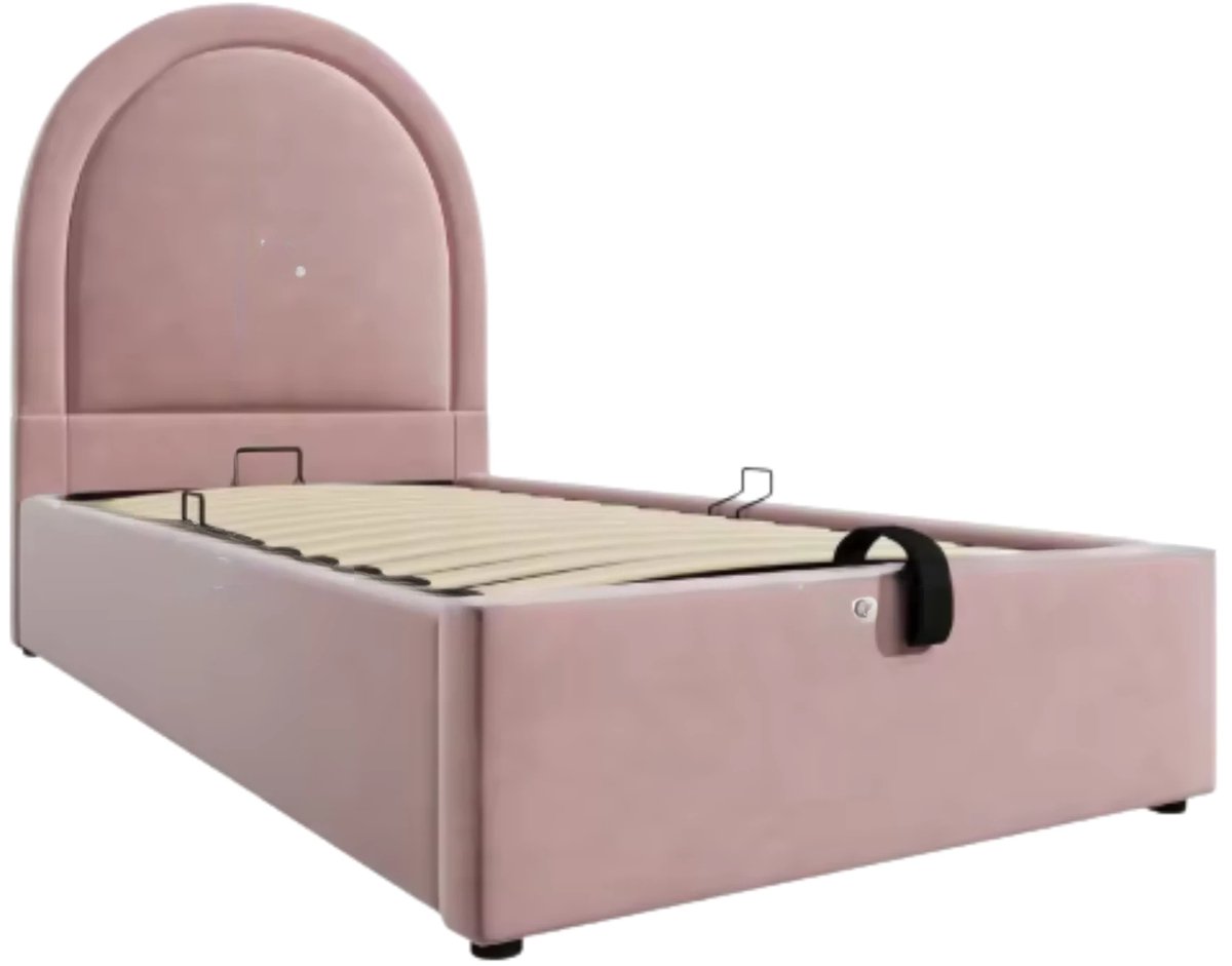 Happiq Kinderbed - Kinderbedden - Eenpersoonsbed - Voor Jongens & Meisjes - Eenpersoonsbed met Kosmisch Patroon - Roze Fluweel - Zonder Matras - 90x190 Wit
