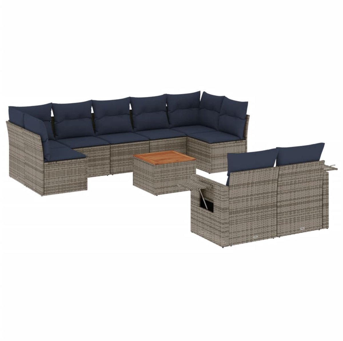 vidaXL - 10-delige - tuinbankset - met - kussens, - grijs - polyrotan