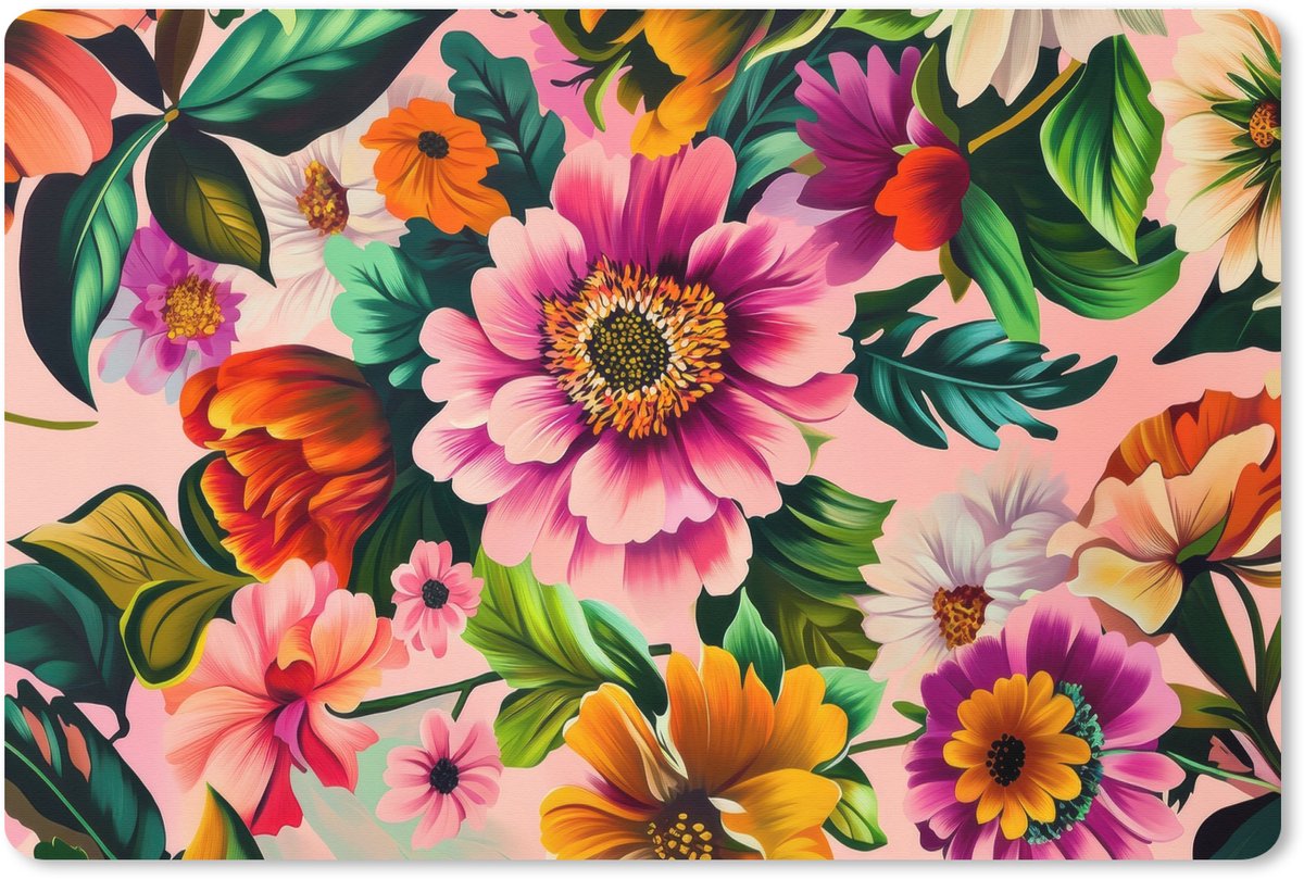 Muismat XXL 90x60 cm - Bureau onderlegger - Bureau mat Bloemen - Kleurrijk - Roze - Bureaumat - Gaming mousepad xl - Bureaulegger groot - Computer deskmat