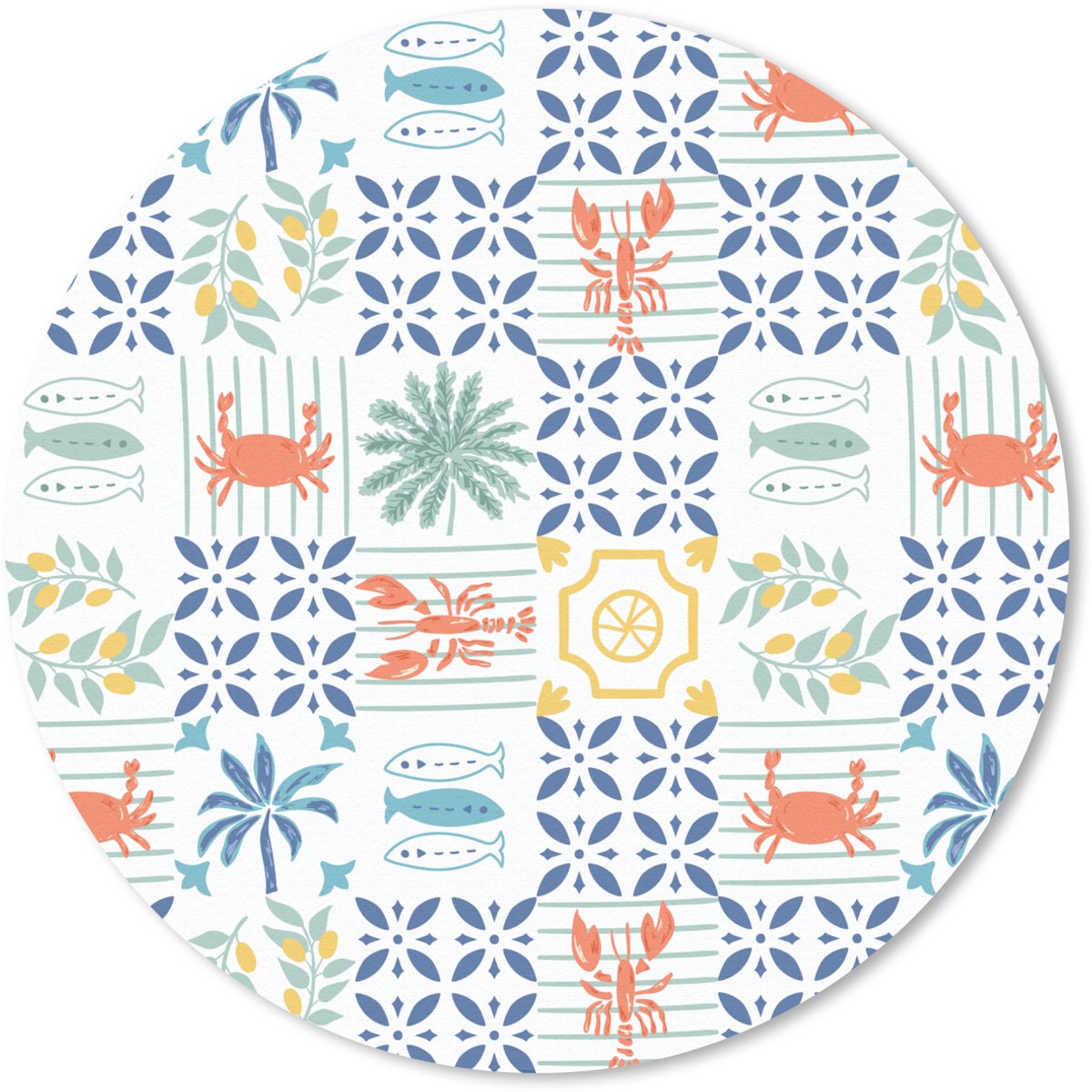 Muismat rond 50x50 cm - Mousepad Zee - Sfeer - Mozaïek - Multi - Ronde muismatten