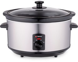 alpina Slowcooker 3.5L - Crockpot Slow Cooker met Warmhoudfunctie - Multicooker met Keramische Binnenpan en Glazen Deksel - 240W - RVS