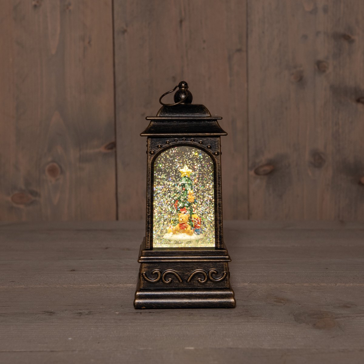 Anna's Collection Sneeuwbol/snowglobe glitter lantaarn - sneeuwpop - 9 x 9 x 20 cm - met LED verlichting - kerstlantaarn - kerstversiering – foto 2