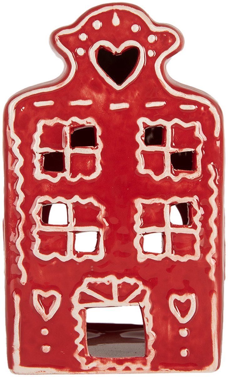 Clayre & Eef Waxinelichthouder Huis 8x7x13 cm Rood Keramiek