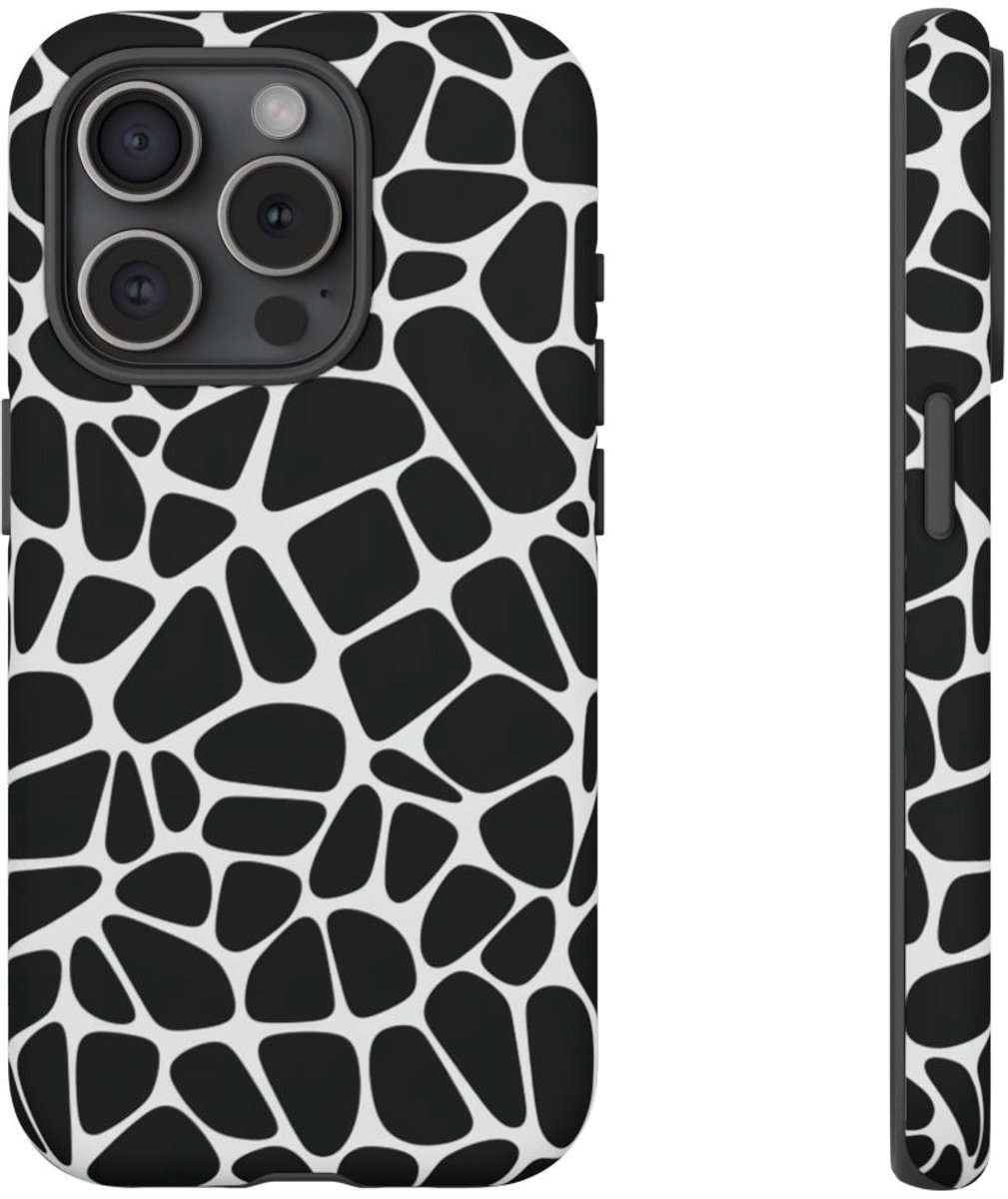 Zwart-Wit Abstract Geometrisch Patroon – Telefoonhoesje Geschikt voor iPhone 15 Pro