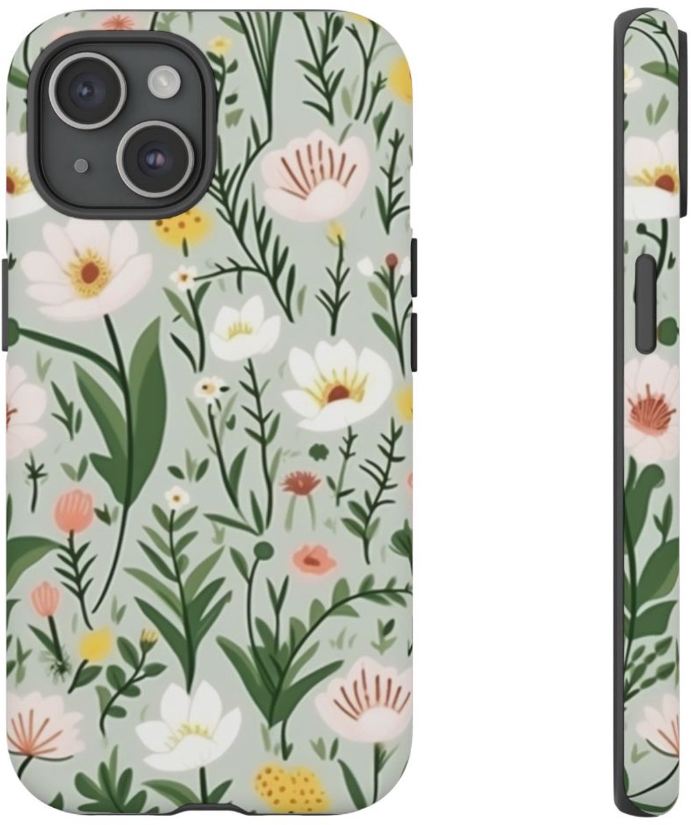 Weelderig Bloemenweidepatroon – Telefoonhoesje Geschikt voor iPhone 15