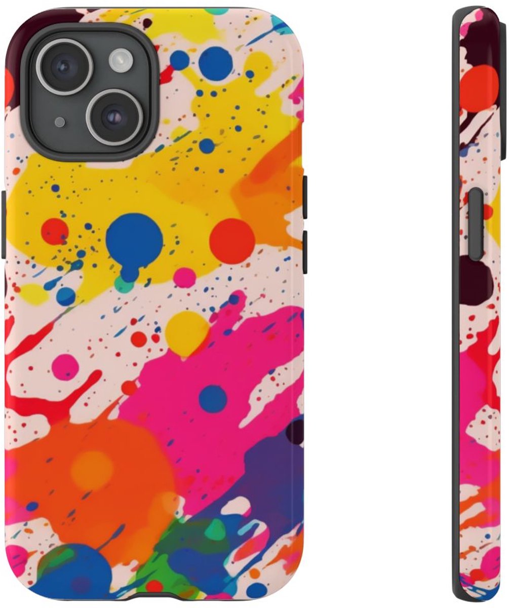 Kleurrijke Verfspatten Abstract Patroon – Telefoonhoesje Geschikt voor iPhone 15
