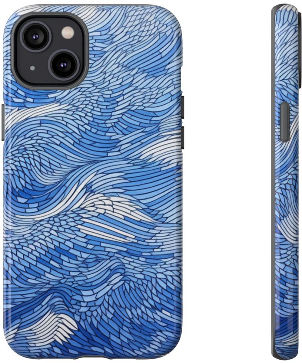 Blauw Abstract Lijnenpatroon – Telefoonhoesje Geschikt voor iPhone 14 Plus