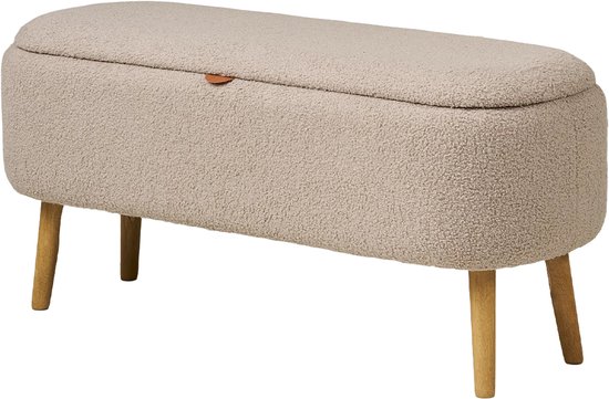 Artichok Rebecca Artichoke Beige Bouclé - Avec Rangement - Pieds Bois - Banc d'Entrée - Banc de Salle à Manger - 95 x 45 cm