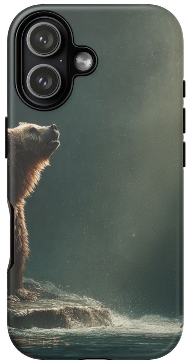 Bruine Beer op Rots met Zalm in het Water – Telefoonhoesje Geschikt voor iPhone 17