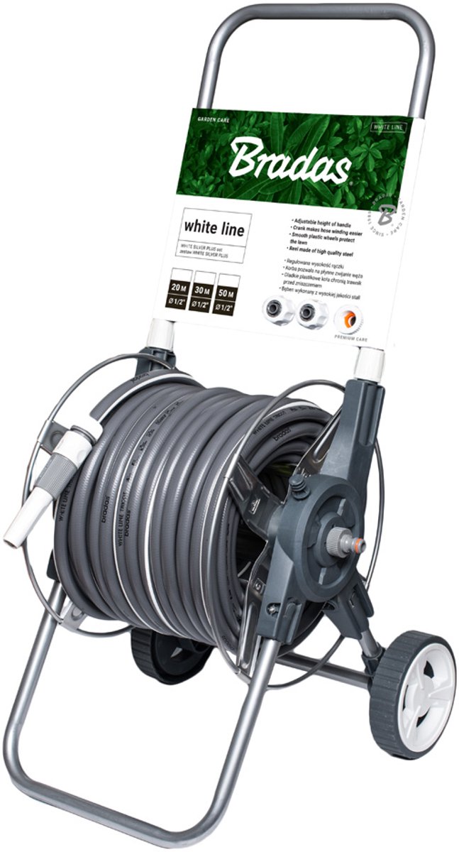 Bradas slangenwagen-set WHITE SILVER PLUS, 1/2", 30 m