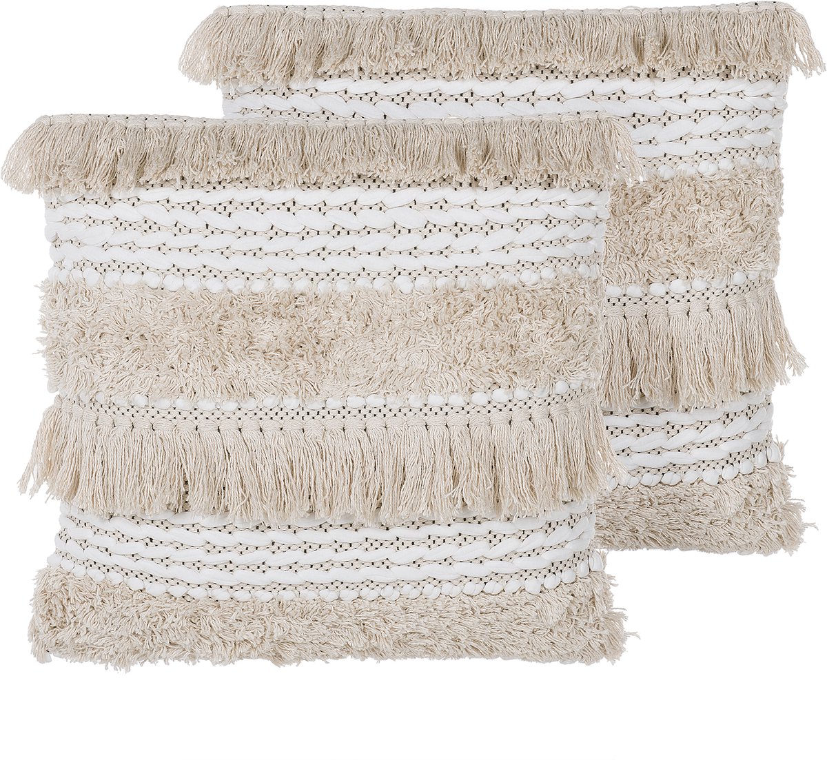 Beliani VILLUR - Sierkussen set van 2 - Lichtbeige - 45 x 45 cm - Katoen