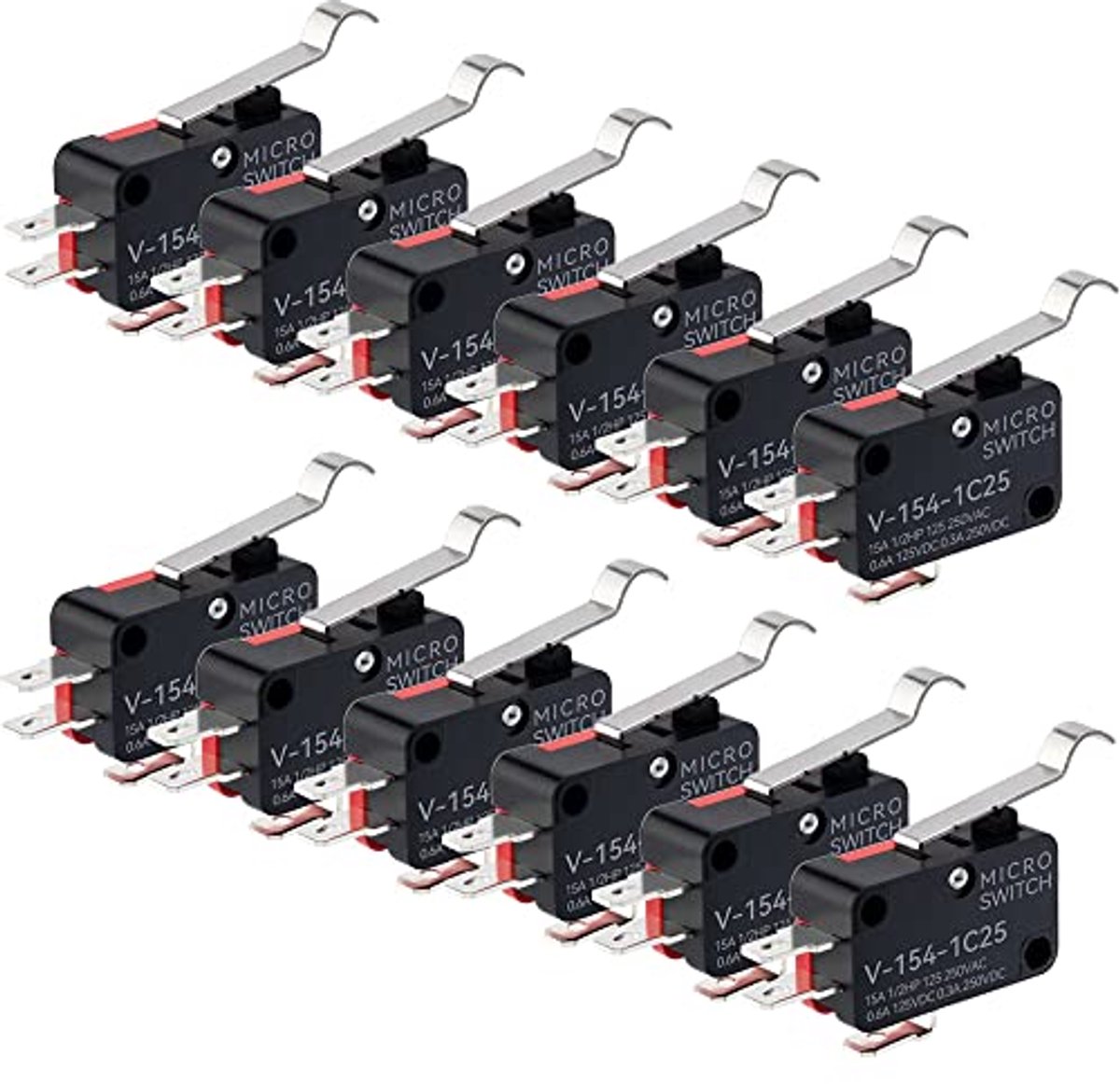 Image of 12pcs Micro Limit Switch Long Hinge Bending Lever Arm SPDT Momentary Snap Action Switch for Arduino V-154-1C25