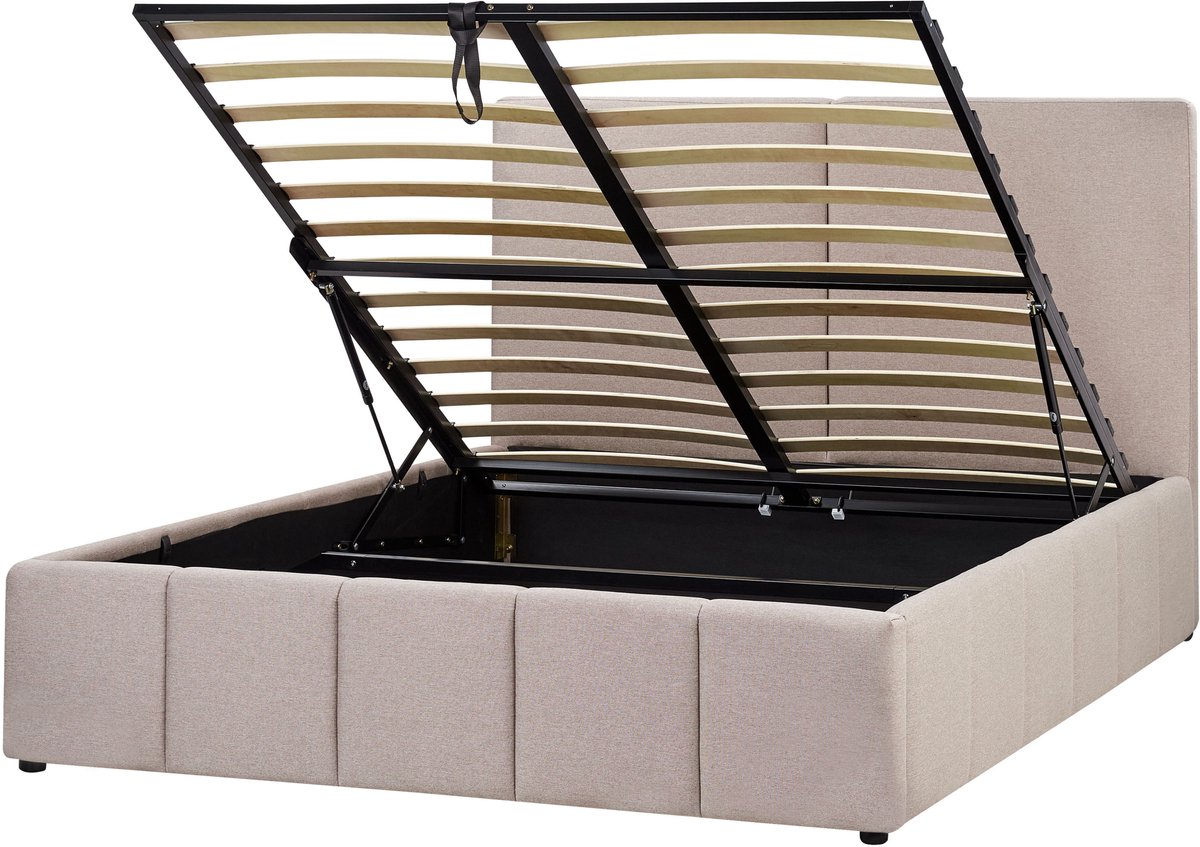 Beliani CASTELNAVET - Tweepersoonsbed - Taupe - 160 x 200 cm - Polyester Beige