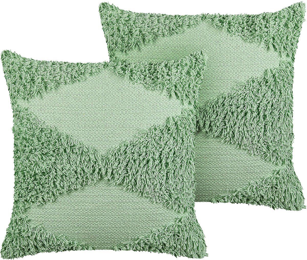 Beliani RHOEO - Sierkussen set van 2 - Lichtgroen - 45 x 45 cm - Katoen
