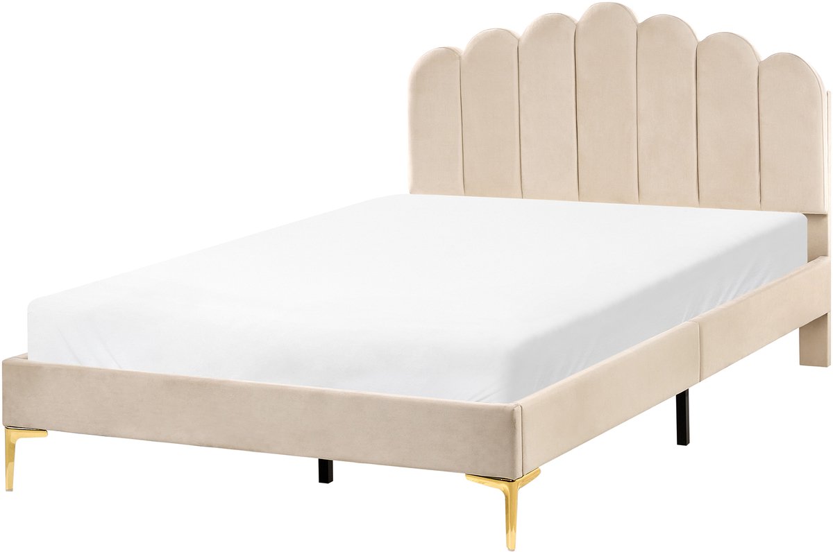 SAUVIAN - Bed - Beige - 120 x 200 cm - Fluweel