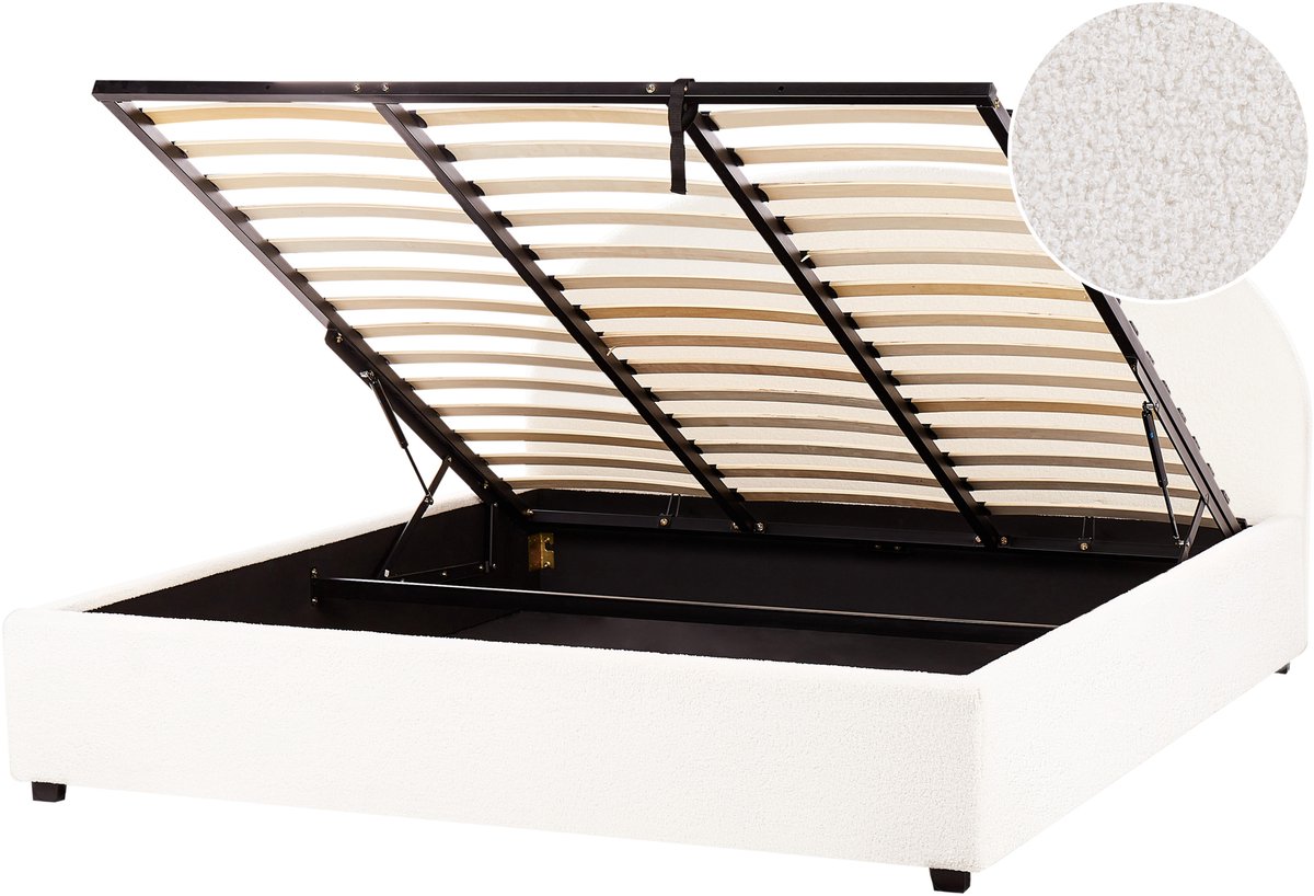 BELIANI VAUCLUSE - Bed met opbergruimte - Gebroken wit - 180 x 200 cm - Bouclé