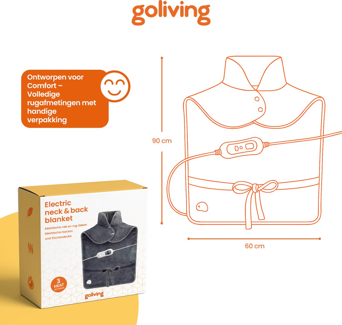 Goliving Elektrische Deken Grijs 120W met Timerfunctie - afbeelding 3