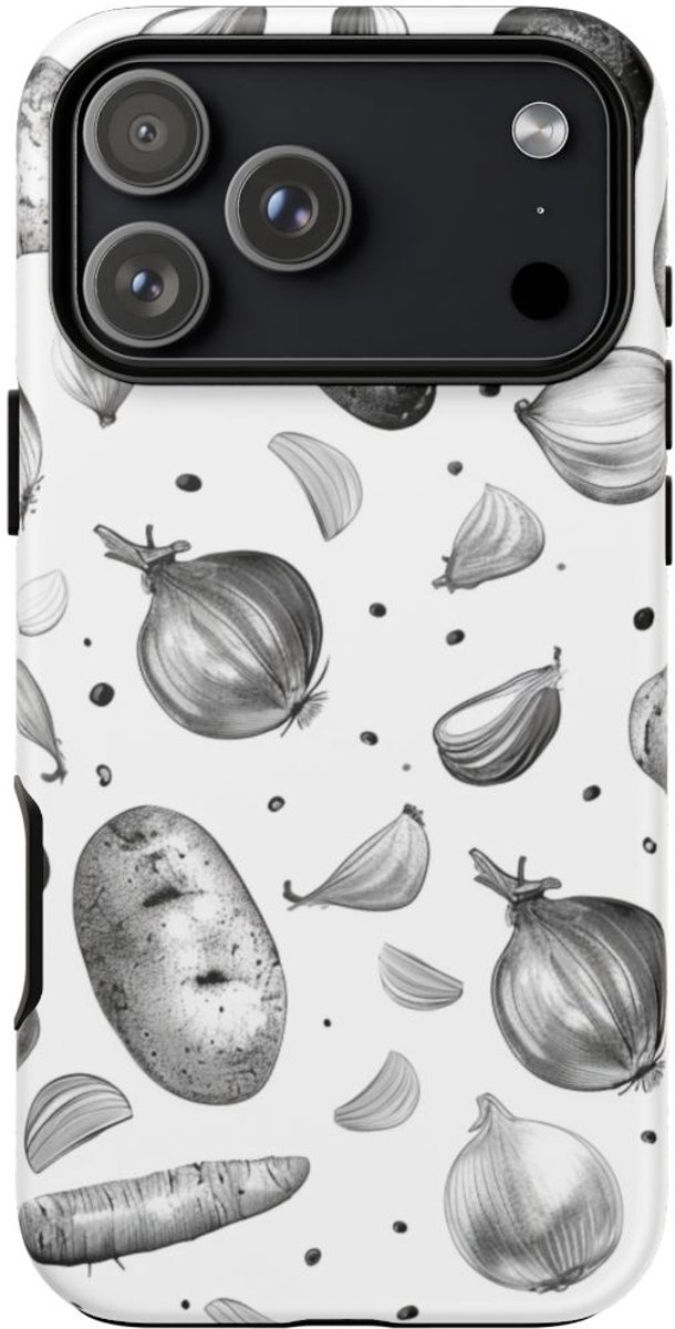 Zwart-Wit Groentenpatroon – Telefoonhoesje Geschikt voor iPhone 17 Pro Max