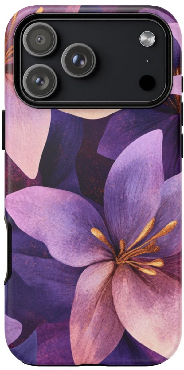 Paars-Gouden Bloemenpatroon – Telefoonhoesje Geschikt voor iPhone 17 Pro Max