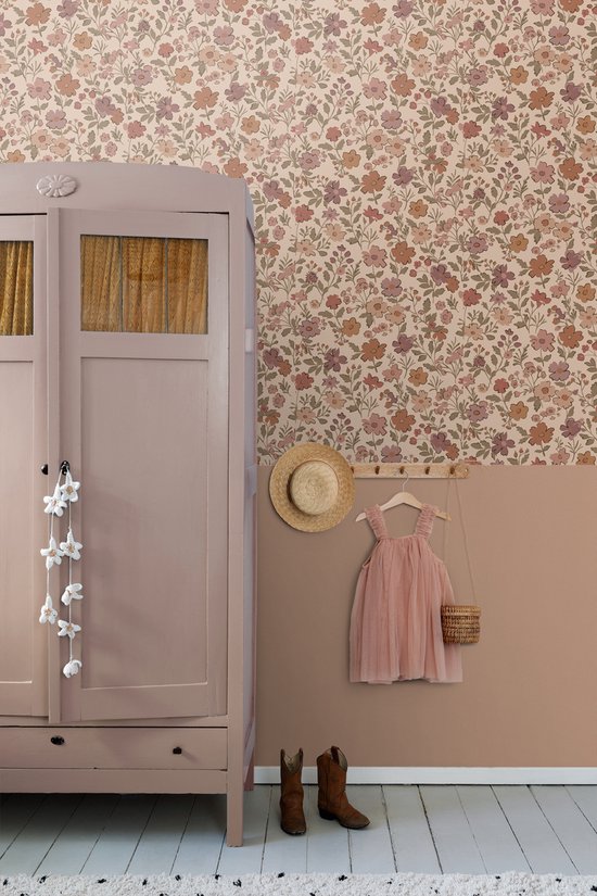 Papier peint ESTAhome fleurs rose terracotta - 53 cm x 10,05 m - 131321