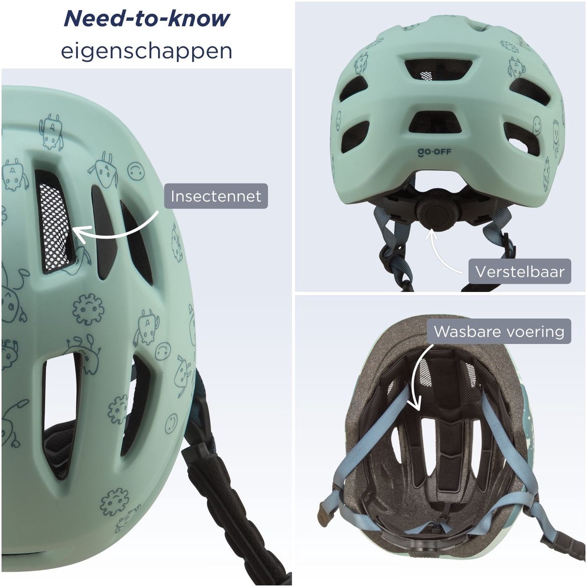 GO-OFF FIRST Kinderhelm - Extra Veilige Fietshelm voor Kinderen - Voor Fietsen en Skaten - Kind vriendelijke Jongens en Meisjes Helm van 1 - 4 Jaar - Grijs / Blauw - Maat XS – foto 5