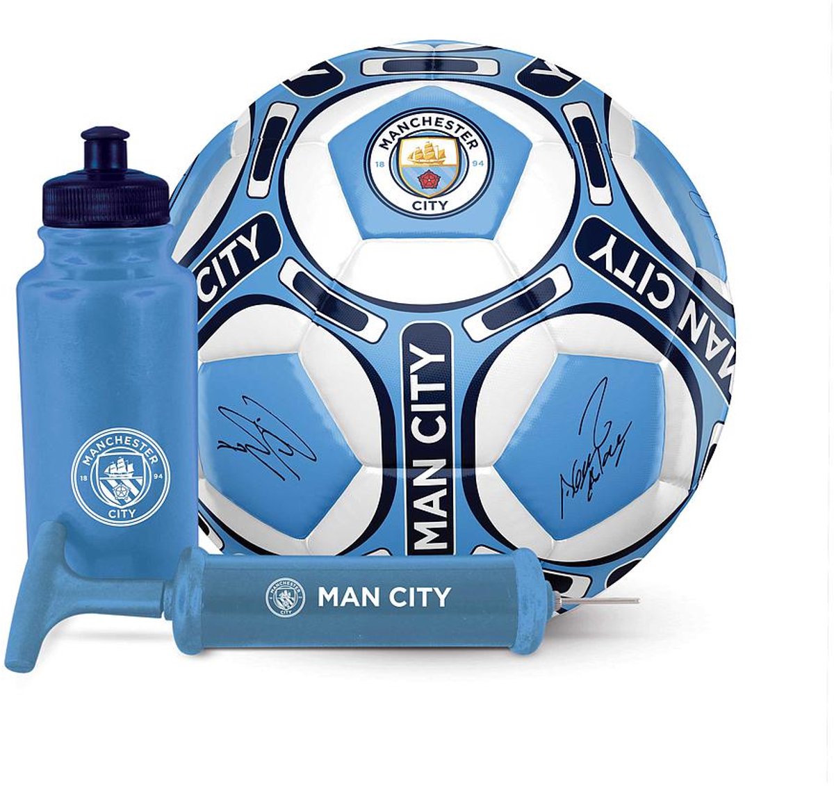 Manchester City - gift set - voetbal met handtekeningen - bidon - ballenpomp