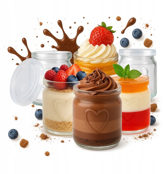 MUXHEL 20 stuks 100ml yoghurtglazen met zwarte deksel, kleine glazen glasvaten, mini pudding yoghurt glasflessen voor jam, honing, gelei, mousse