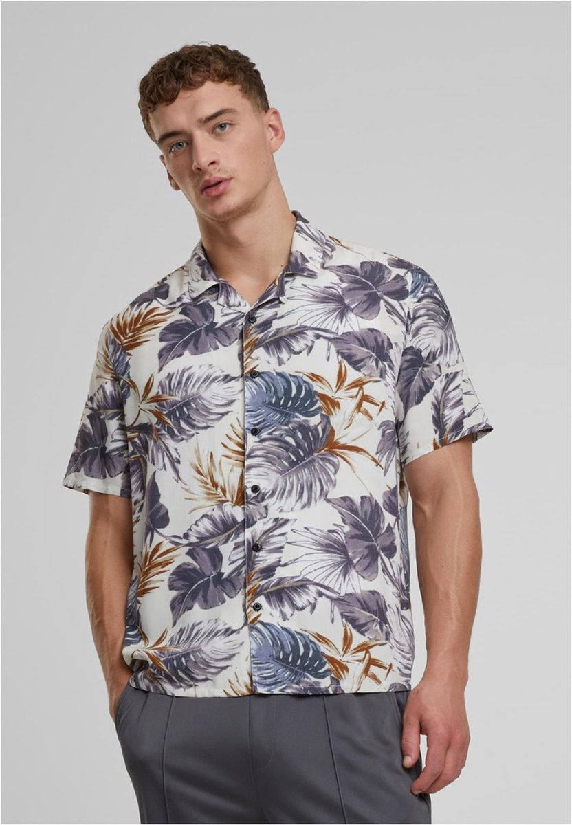 Urban Classics Viscose AOP Resort Overhemd 4XL Blauw