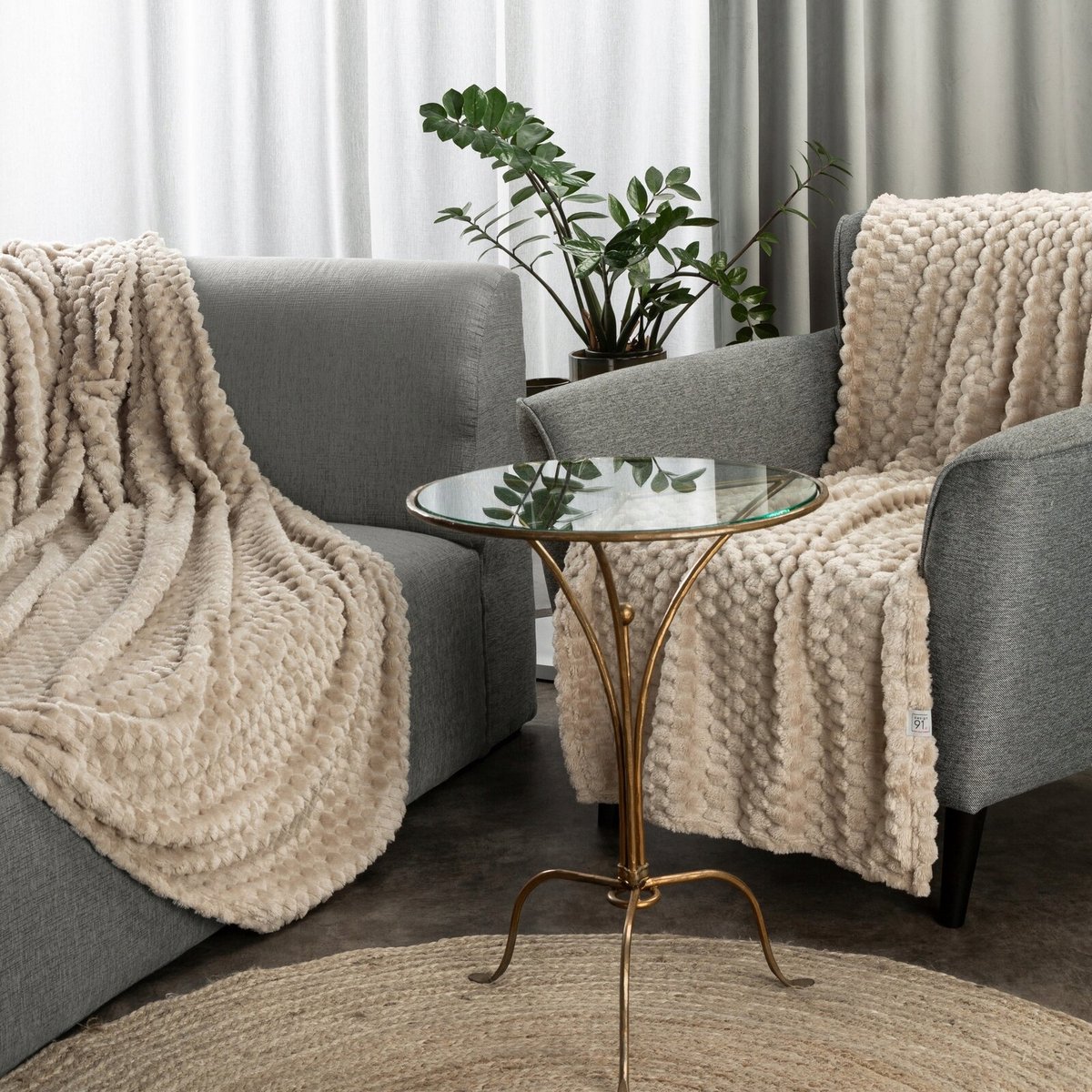 Zachte 3D Plaid 170x210 cm - Beige, Polyester
