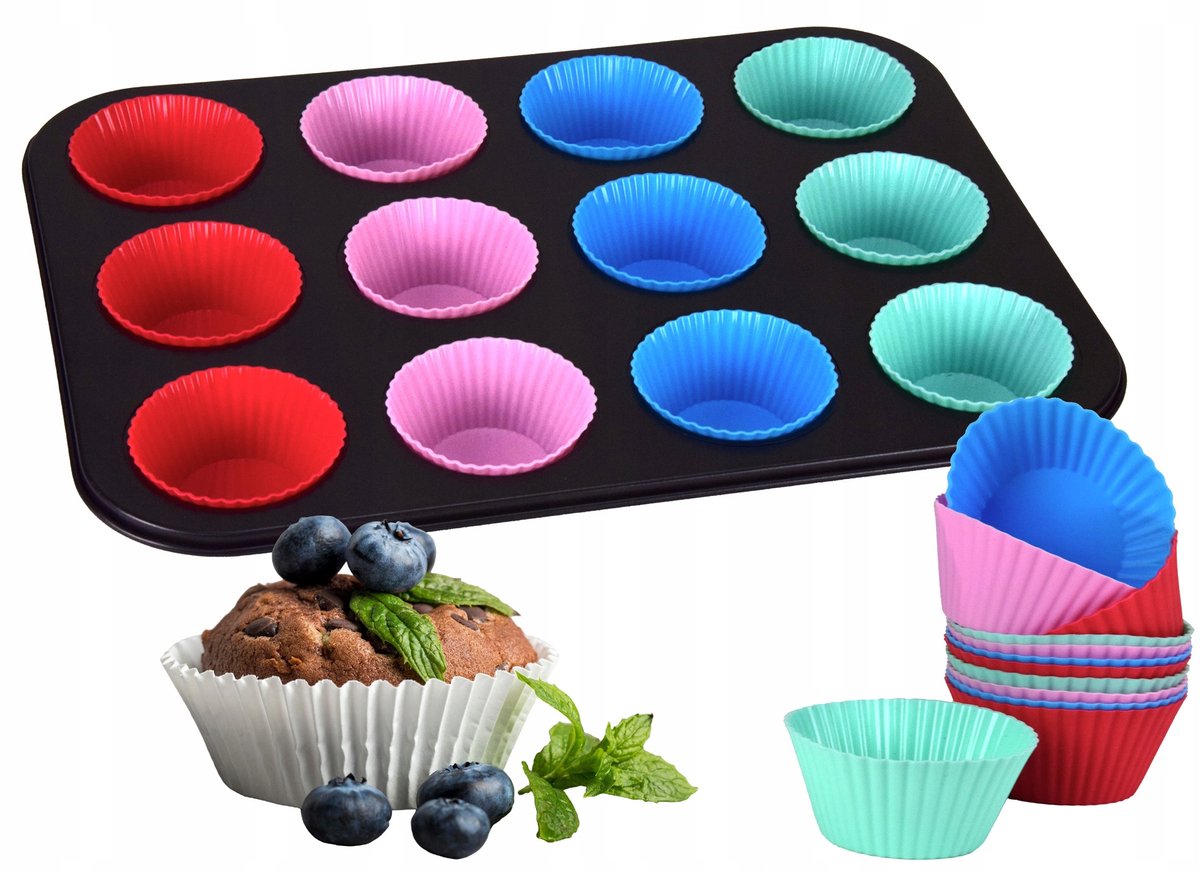 Elitehoff Bakvorm Muffins met 12 Siliconen Cupcakes - Anti-aanbaklaag