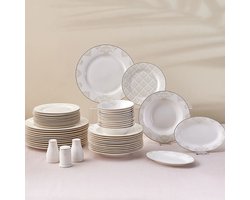 Karaca Siena Servieset 53-Delig – 12 Personen – New Generation Bone – Goud Detail – Luxe Dinerset
