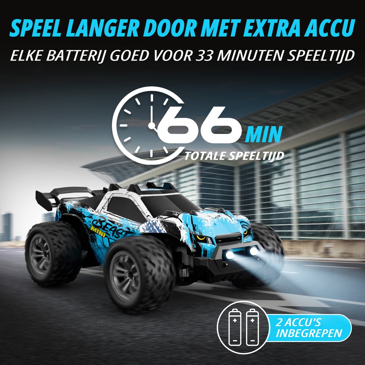 Revvix Bestuurbare Auto - RC Auto - Afstandsbestuurbare auto - Radiografisch bestuurbare auto - Race auto afstandbestuurbaar - Auto afstandsbediening - RC Drift Car - Offroad Monstertruck - 2 Accu's - 20 km/u - Buiten - voor Jongens & Volwassenen — afbeelding 3