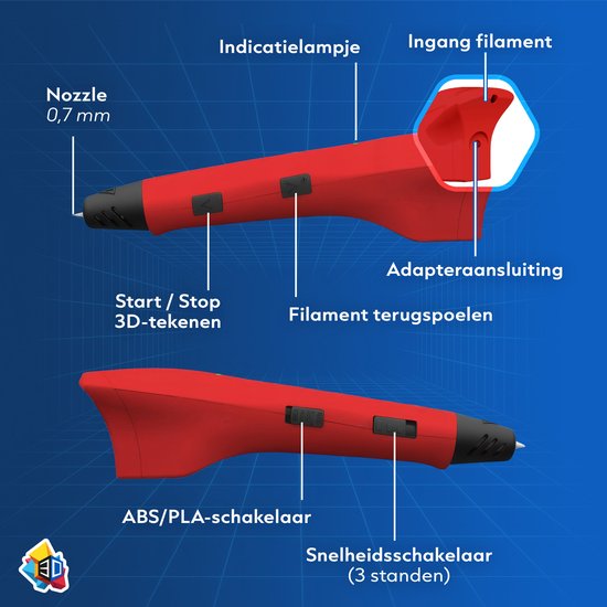 3D&Print 3D Pen Starterspakket XXL - Teken in de Lucht - 5x Sjablonen en 10x PLA Filament van 1.75 mm - Tekenset - Leren Tekenen - DIY Knutselen - Speelgoed - 3D Printer - Cadeau voor Jongens en Meisjes - 3D-Pennen Navullingen - 14+ Jaar - Rood