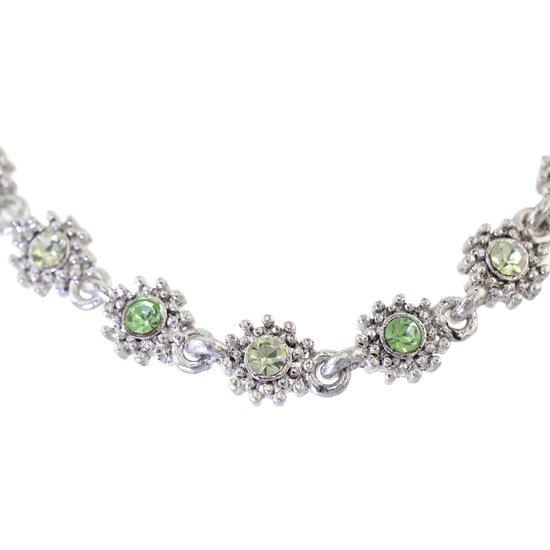 Behave Collier de fleurs argentées avec pierres vertes