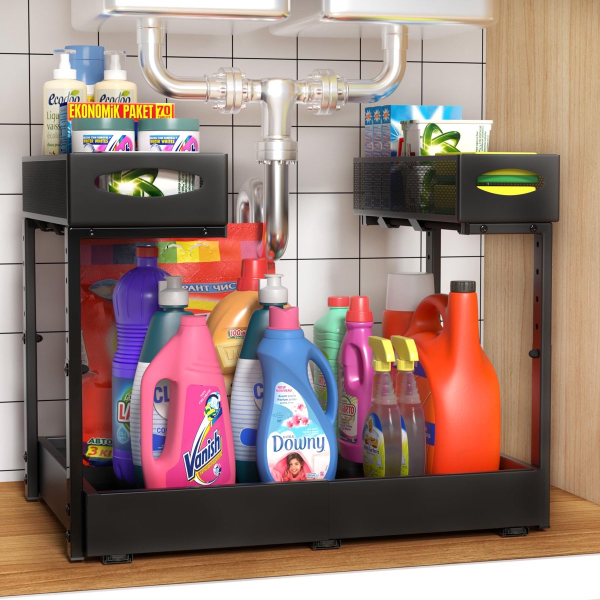 Ibenzoa® Verstelbare en Uittrekbare Organizer voor Onder de Gootsteen en Wastafel