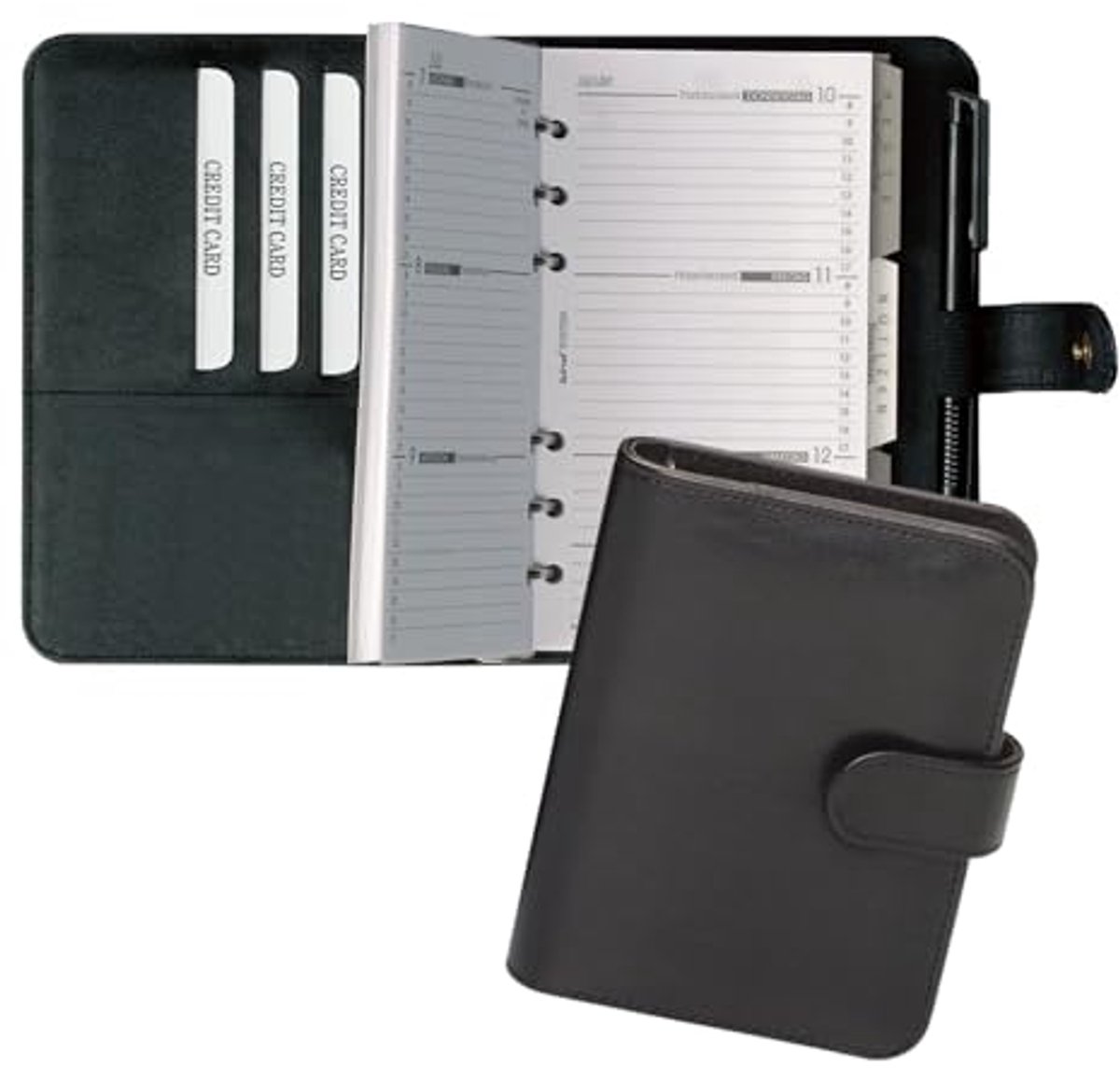 A6 Agenda 1 Week / 2 Pages, Faux Leather, Zwart